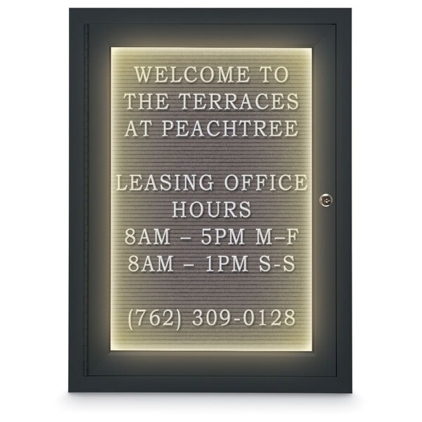18"x24" 1-Door Enclosed Outdoor Letterboard, Header, Grey Felt/Black